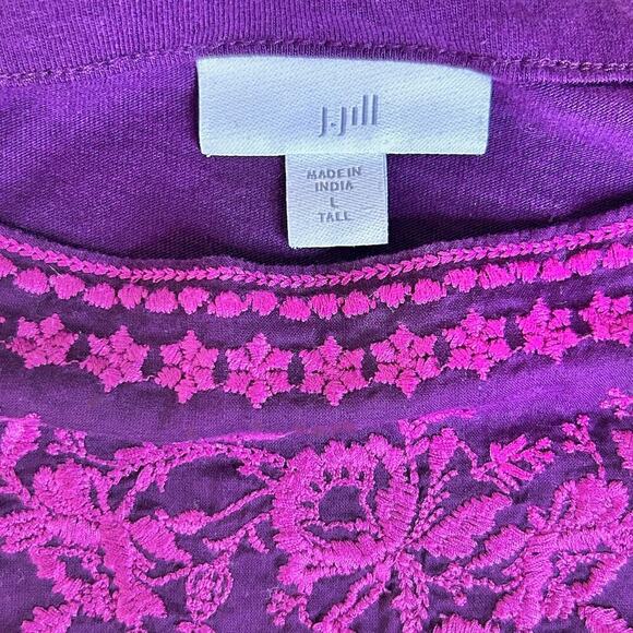 J, Jill Embroidered Casual Purple Oversized Comfort Boxy Lagenlook Large Tall - Picture 2 of 8
